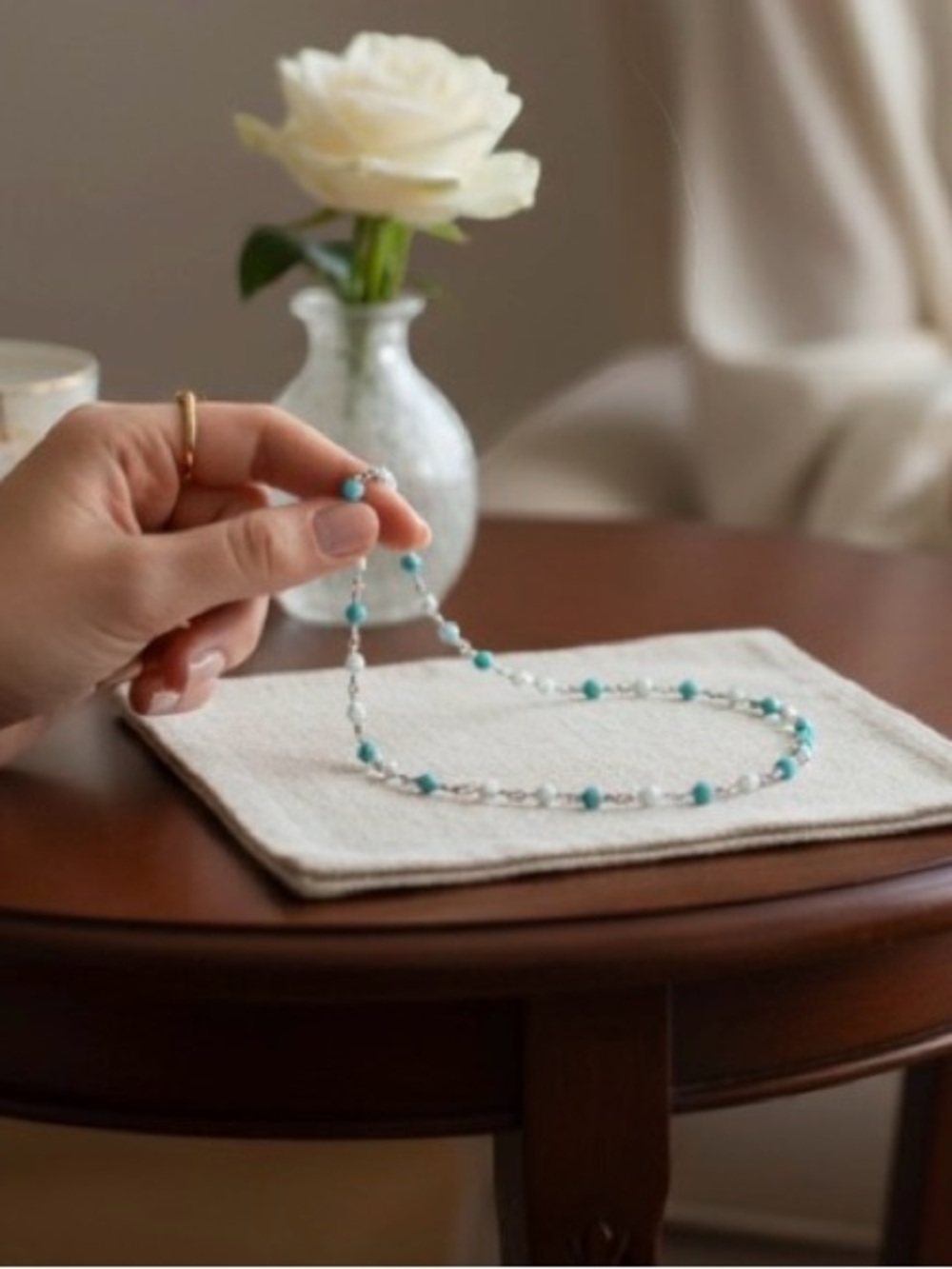 James Avery Santorini retired .925 Silver Necklace w/ turquoise and White pearls